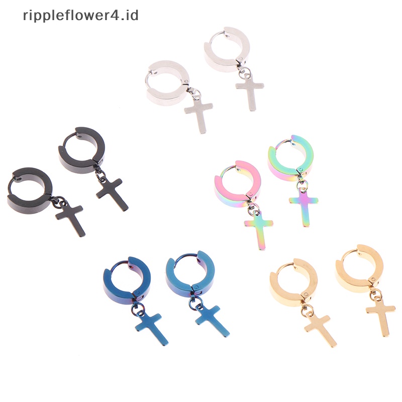 {rippleflower4.id} 1pasang Dari Klip Telinga Salib Yang Dipersonalisasi Anting Dipoles Tangan~