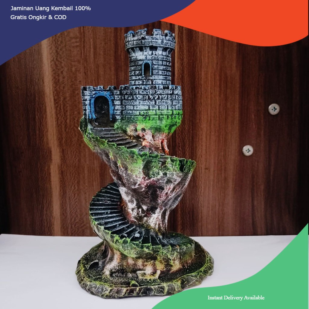 hiasan aquarium menara kastil, dekorasi aquarium menara kastil, hiasan aquascape menara kastil, akse