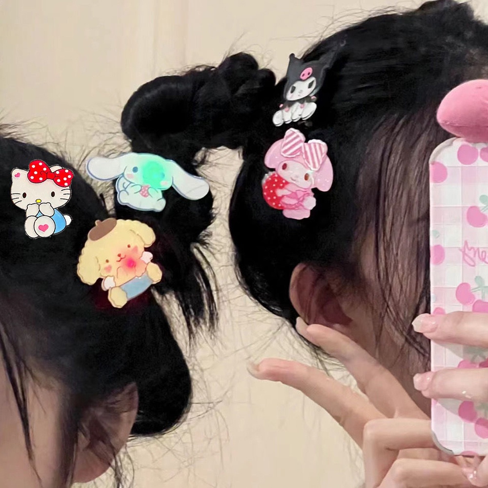 [Unggulan] 1pc Korean Style Ladies Side Bangs Clip Sanrio Shining Hair Clip Cute Traceless Duckbill Clip Summer Hairpin Girls Barrettes Aksesoris Rambut Alat Styling Rambut