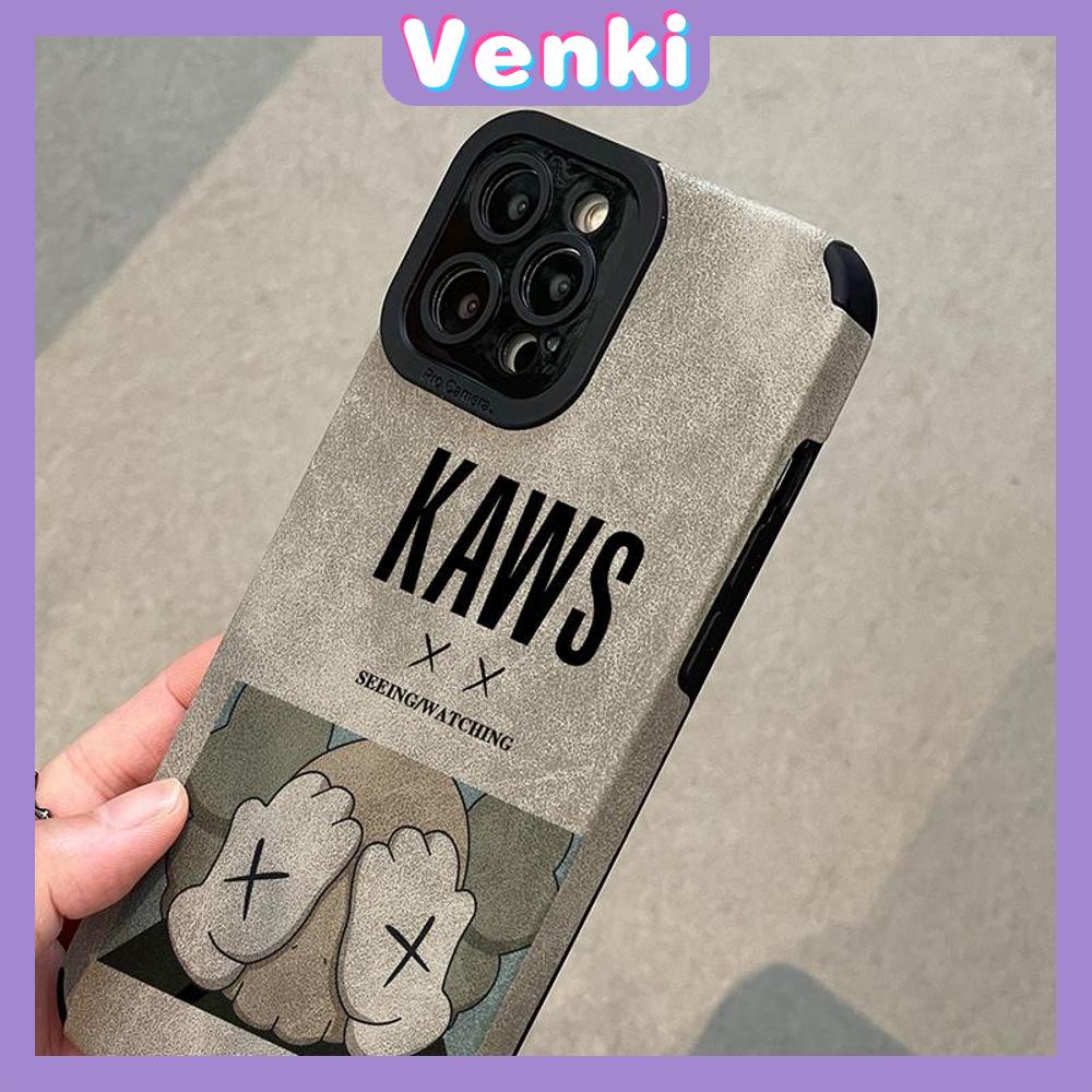 VENKI - Untuk iPhone 11 Case Kulit Kulit Murid Mata Suede Ponsel Case Lembut Tahan Guncangan Airbag Case Protection Camera Simple Bear Kompatibel iPhone 14 13 Pro max 12 xr xs 7 8Plus