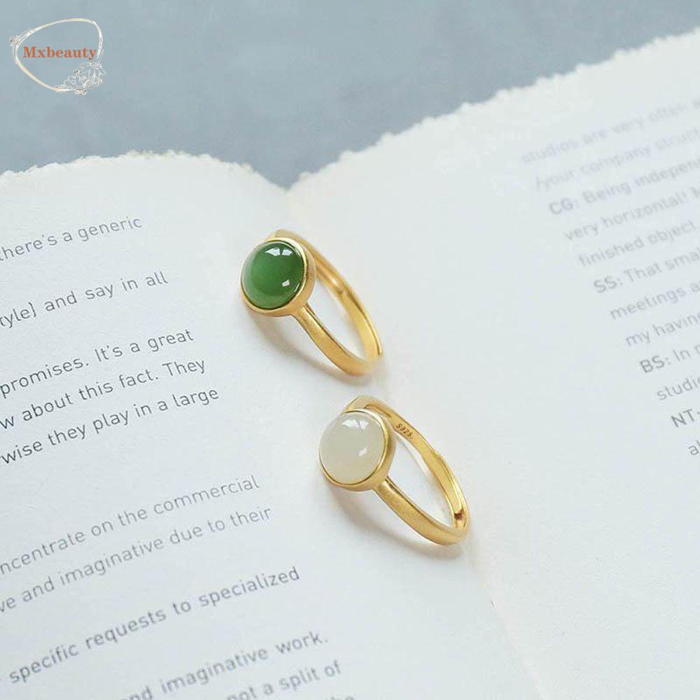 Mxbeauty Wanita Cincin Elegan Menawan Aksesoris Pakaian Jasper Cincin Perhiasan Hadiah Gadis Hetian Jade Ring