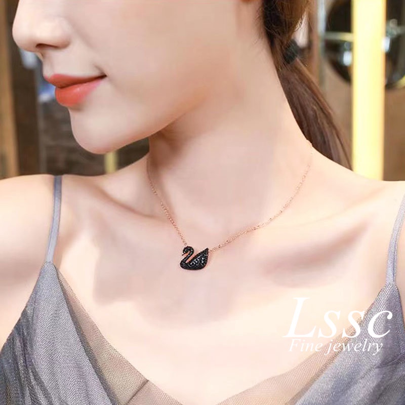 Kalung Titanium Swan Angsa Permata Emas 18K Anti Karat Cantik Aesthetic Korea Aksesoris Wanita Perhiasan