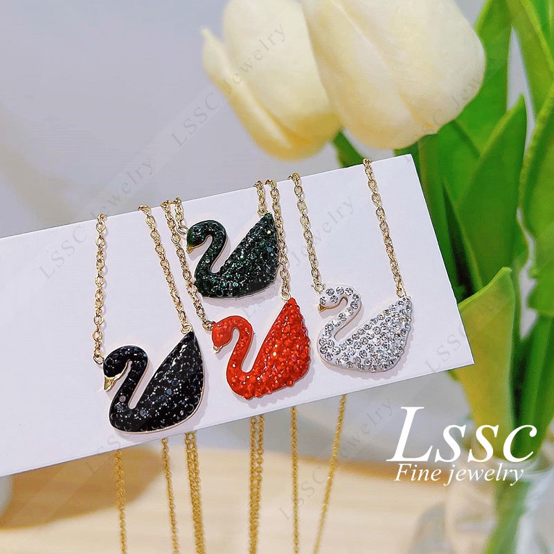 Kalung Titanium Swan Angsa Permata Emas 18K Anti Karat Cantik Aesthetic Korea Aksesoris Wanita Perhiasan