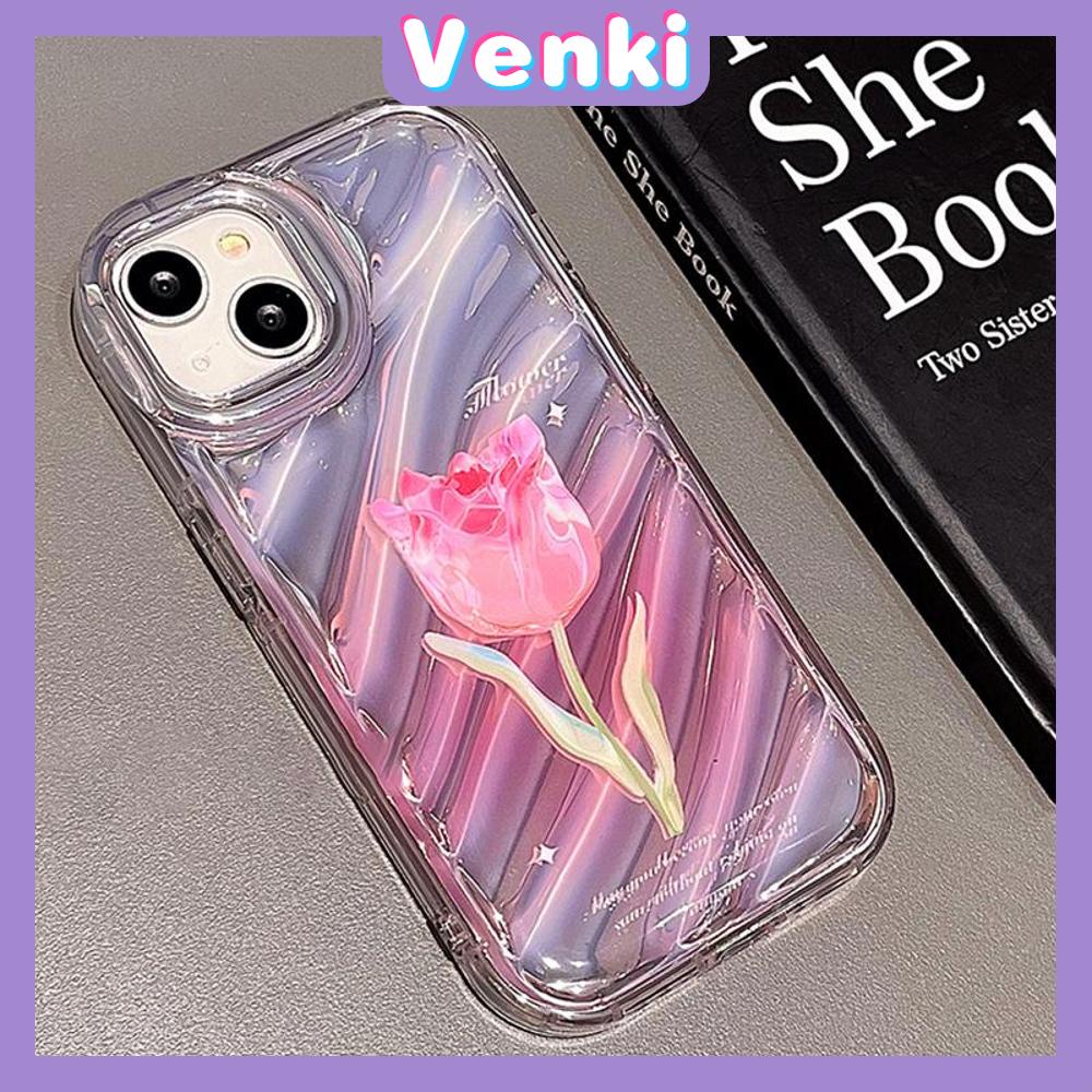 VENKI - Untuk iPhone 11 iPhone Case Laser Reflektif Bening Phone Case TPU Lembut Shockproof Airbag Phone Case Cantik Tulip Kompatibel dengan iPhone 14 13 Pro Max 12 Pro Max XR XR 7 8Plus