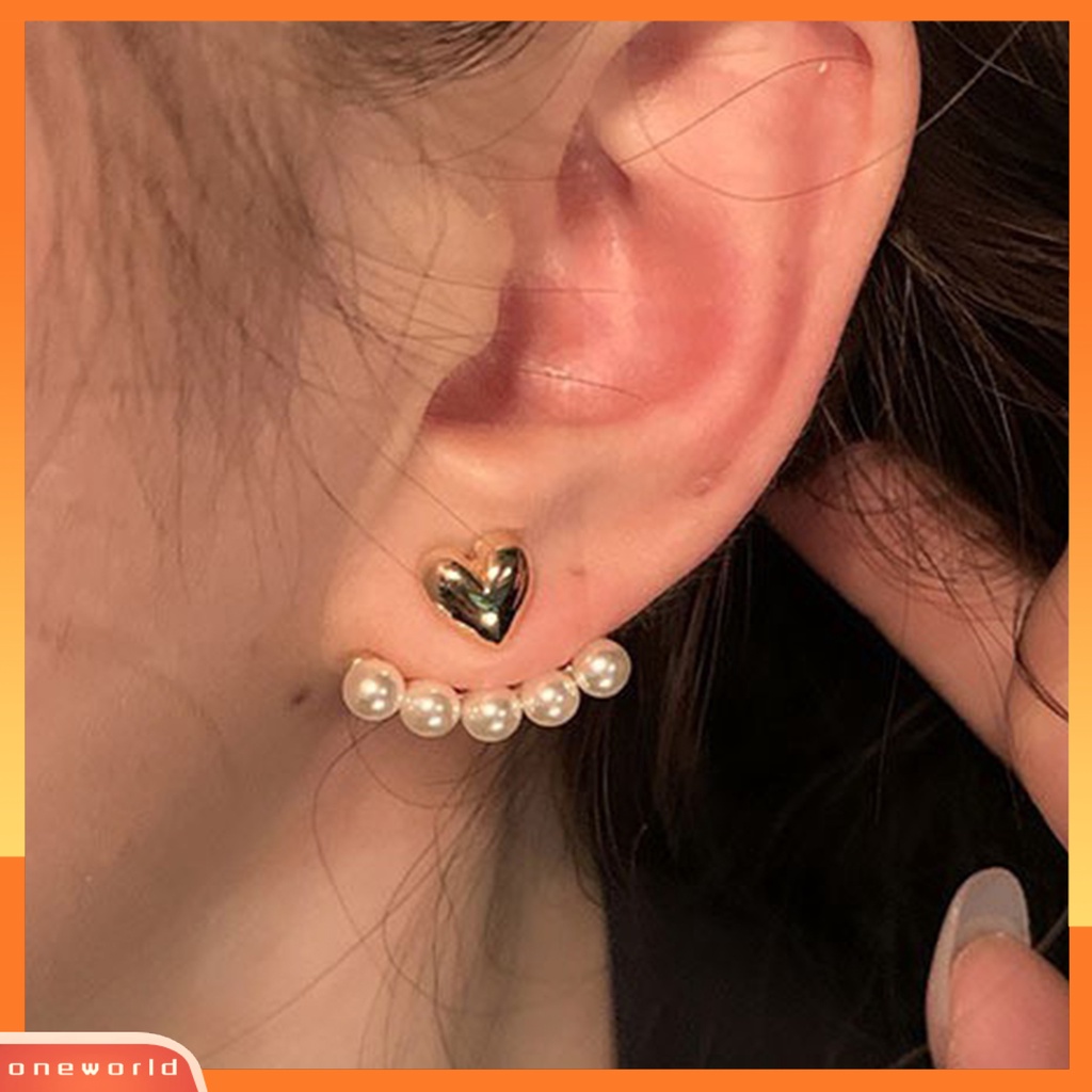 [WOD] 1pasang Anting Pejantan Temperamen Elegan Kilau Terang Hias Semua Pertandingan Perhiasan Hadiah Multi-Wear Fashion Wanita Cinta Hati Mutiara Imitasi Telinga Studs Untuk Pakaian Sehari-Hari