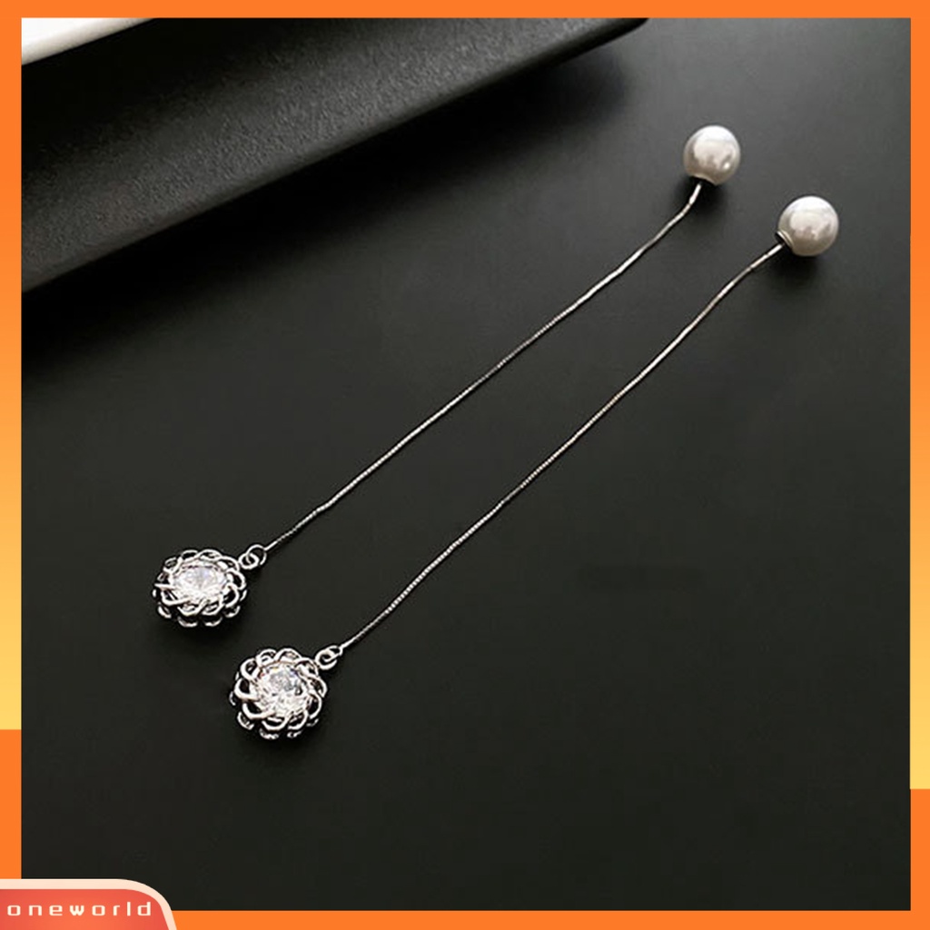 [WOD] Anting Drop Earrings Anti Alergi All-match Hias Mutiara Imitasi Berkilau Anting Rumbai Panjang Untuk Pacaran