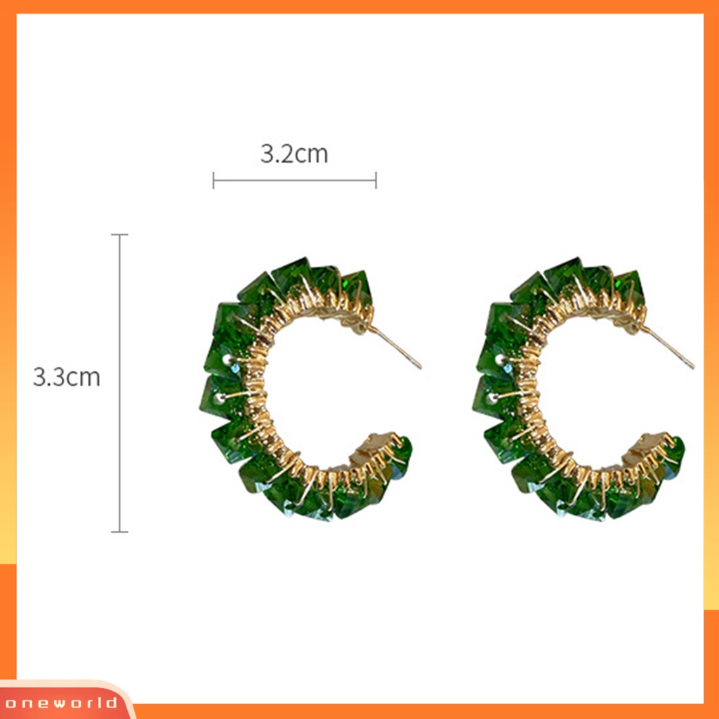 [WOD] 1pasang Anting Hoop Geometris Temperamen Hias Menarik All-match Perhiasan Hadiah C-shaped Emerald Green Kristal Imitasi Fashion   Anting Lingkaran Wanita Untuk Dipakai Sehari-Hari