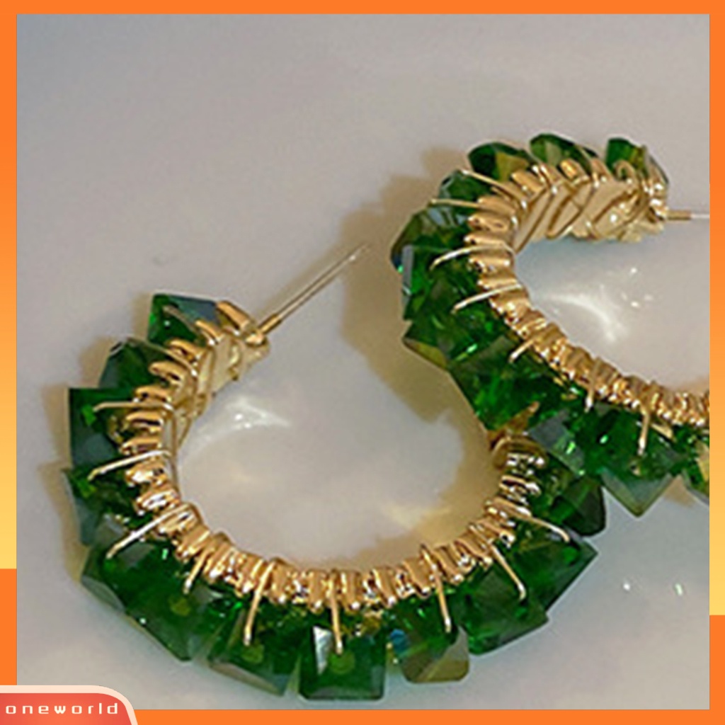 [WOD] 1pasang Anting Hoop Geometris Temperamen Hias Menarik All-match Perhiasan Hadiah C-shaped Emerald Green Kristal Imitasi Fashion   Anting Lingkaran Wanita Untuk Dipakai Sehari-Hari