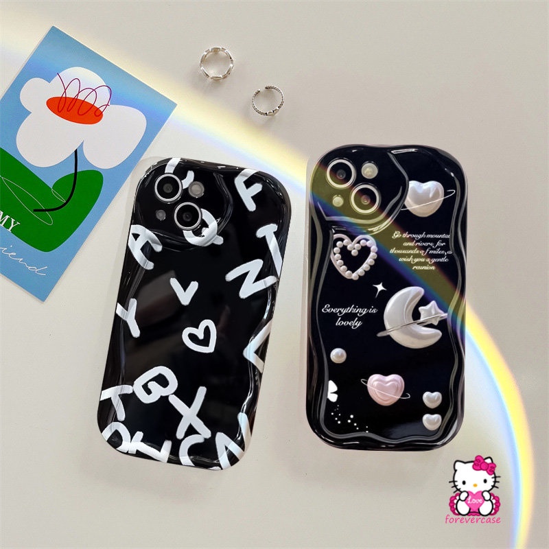 Casing Cinta Hati Alfabet Bulan Bintang Romantis Untuk Oppo A17 A77 A17k A95 A52 A77s A16K A5s A31 A74 A54s A16s A76 A9 A5 A1k A16 A15 A53 A92 A3s A16E 3D Wavy Curved Edge Soft Cover