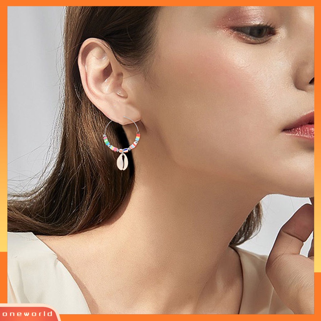 [WOD] 1pasang Drop Anting Warna-Warni Manis Manik-Manik Gaya Boho All-match Hias Hadiah Wanita Kerang Liontin Menjuntai Anting Perhiasan Untuk Pacaran