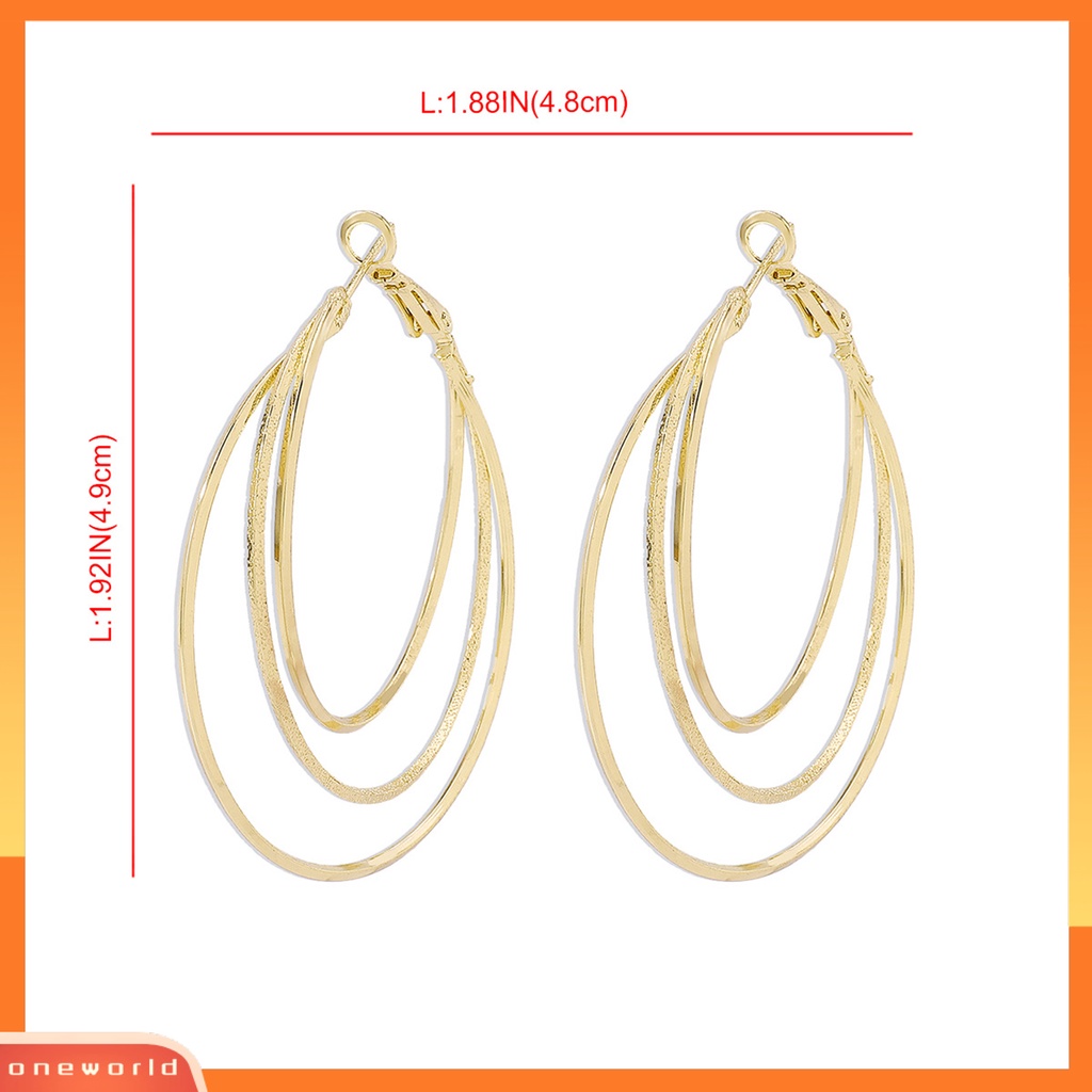 [WOD] 1pasang Anting Hoop Berlebihan Lingkaran Besar Multilayer Geometris Halus Dekorasi Hadiah Wanita Triple Ring Drop Earrings Aksesoris Fashion Perjamuan