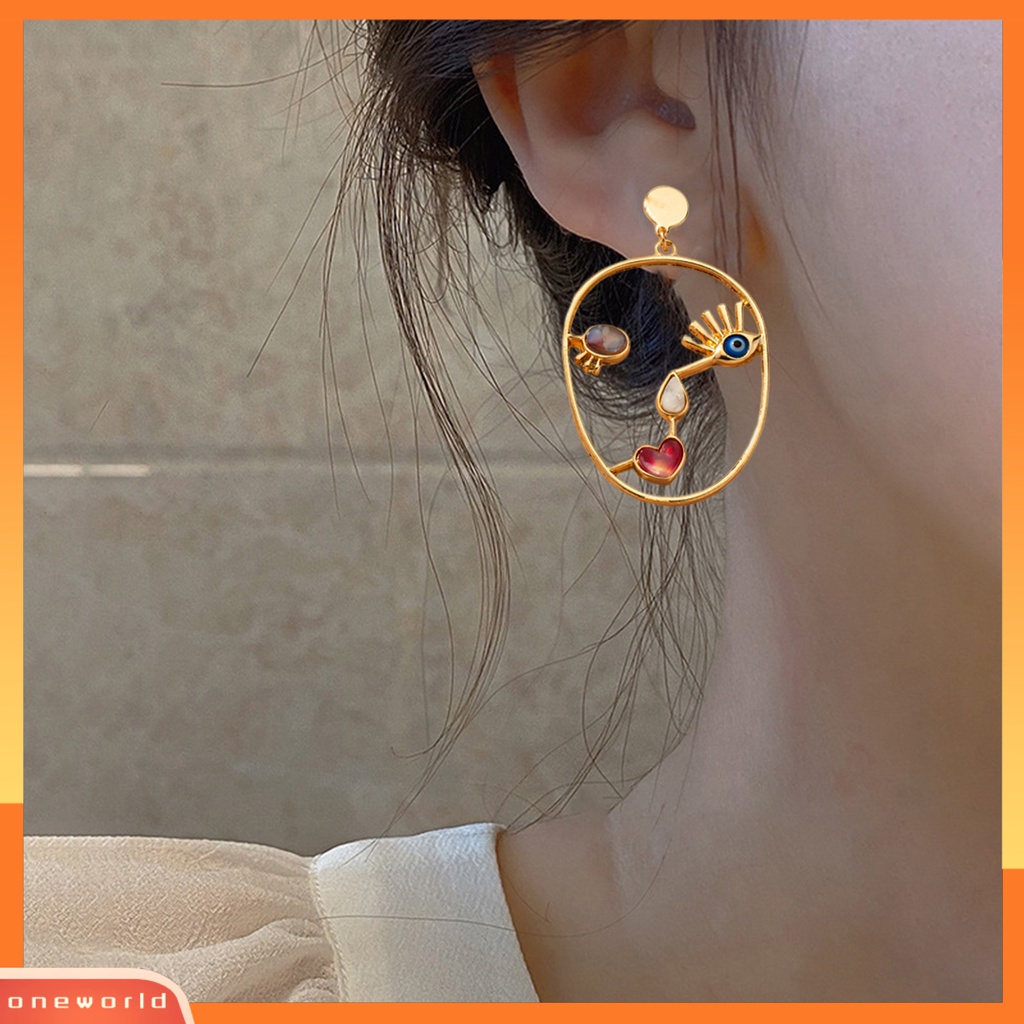 [WOD] 1pasang Anting Tusuk Berlebihan Abstrak Bentuk Wajah Berongga Keluar Warna-Warni Hias Geometris Wanita Kepribadian Unik Drop Earrings Untuk Pacaran