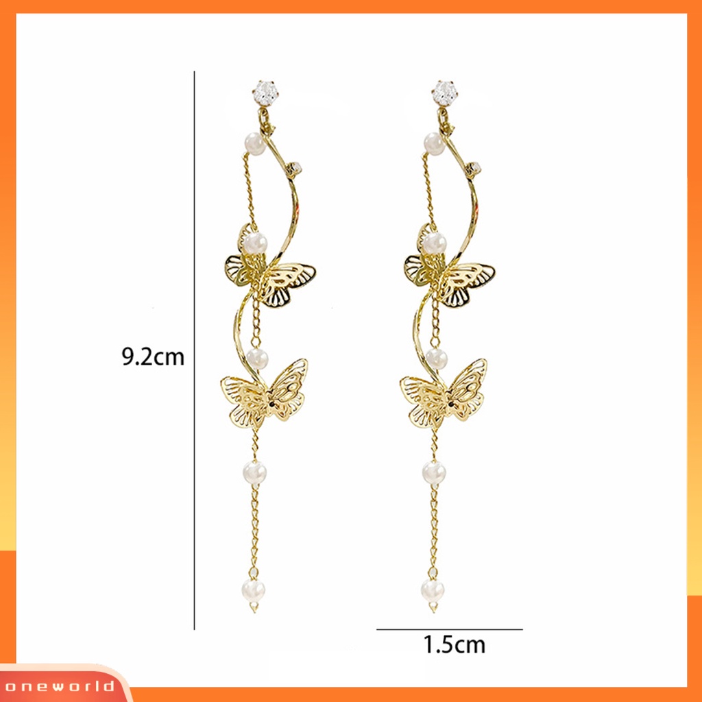 [WOD] 1pasang Anting Stud Temperamen Rumbai Panjang Kristal Imitasi Geometris Electroplating Hias Berlian Imitasi Wanita Kupu-Kupu Mutiara Imitasi Menjuntai Earrings Perhiasan Untuk Pacaran