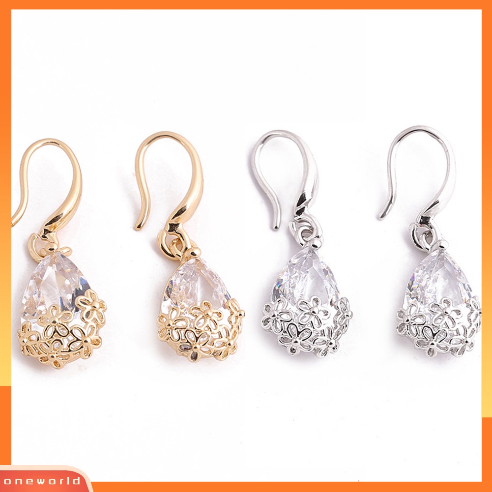 [WOD] Elegan Lady Water Drop Cubic Zirconia Bunga Liontin Kait Anting Perhiasan Hadiah