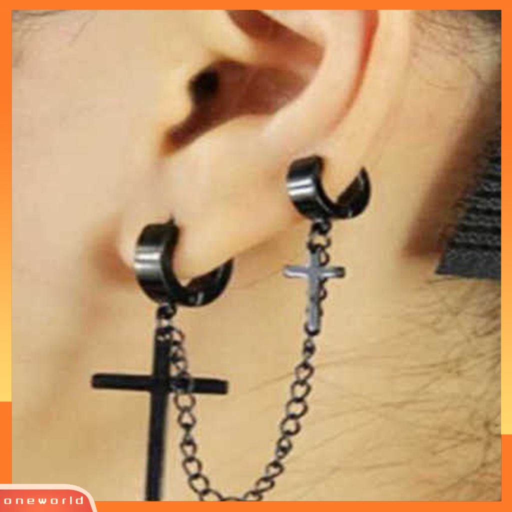 [WOD] 1pc Punk Hip Hop Rantai Logam Telinga Manset Kreatif Salib Rumbai Pria Anting Perhiasan Aksesoris