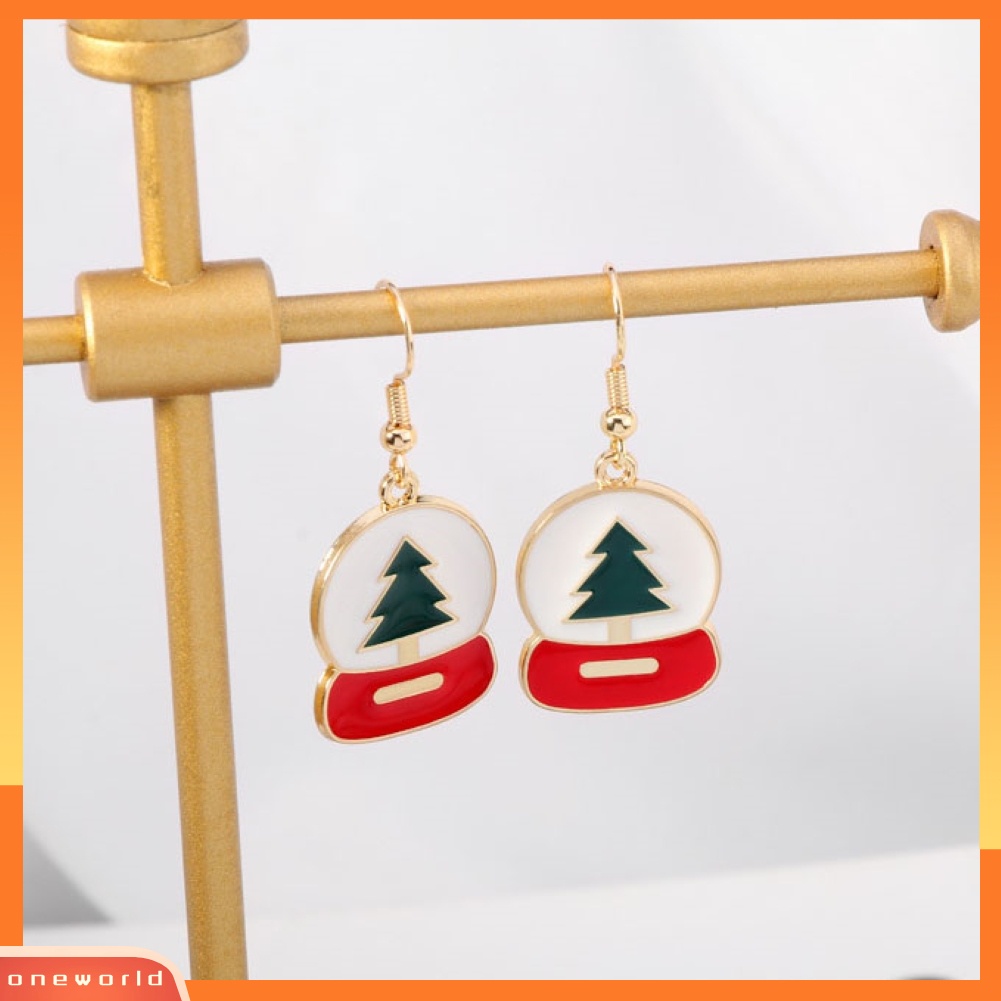 [WOD] Fashion Wanita Xmas Pohon Terukir Enamel Alloy Kait Anting Perhiasan Natal