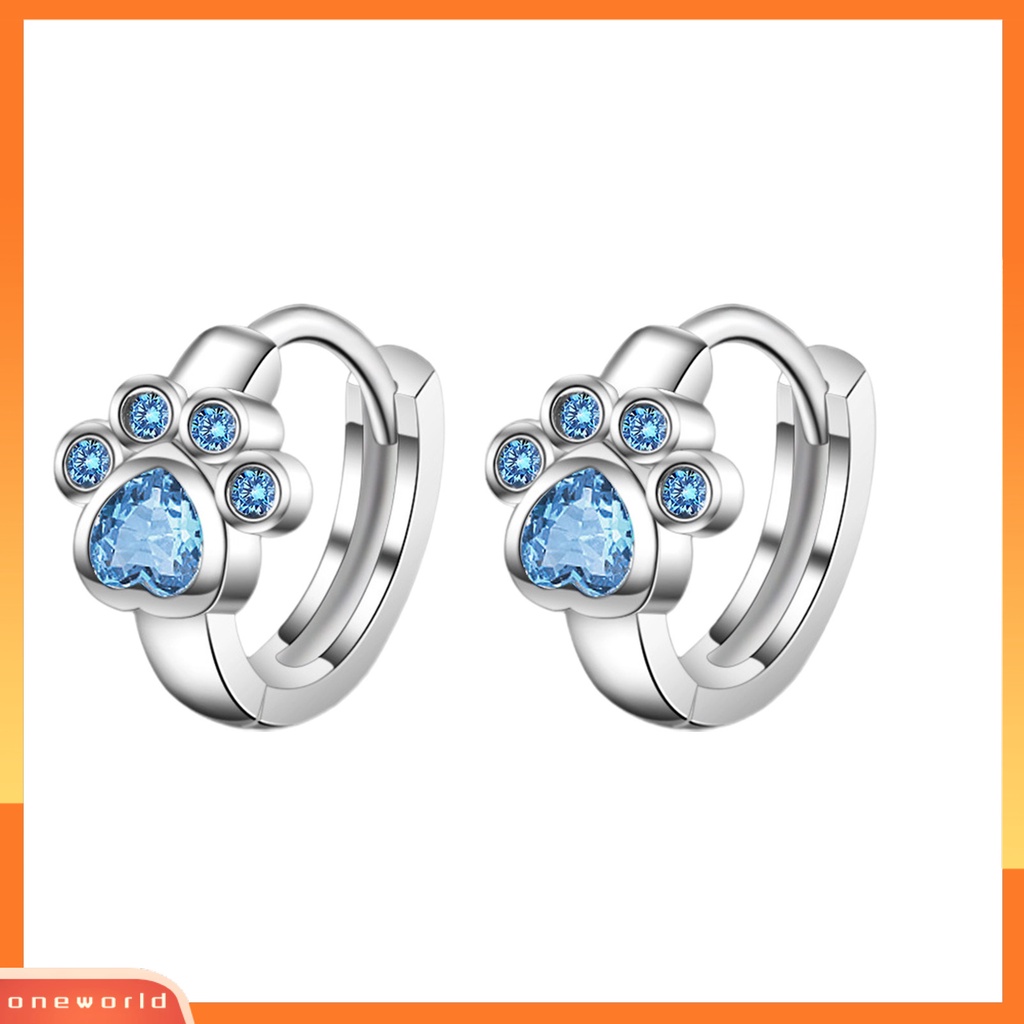 [WOD] 1pasang Anting Tusuk Bentuk Hewan Paw Cubic Zirconia Perhiasan Lucu Tahan Lama Ear Studs Untuk Pakaian Sehari-Hari