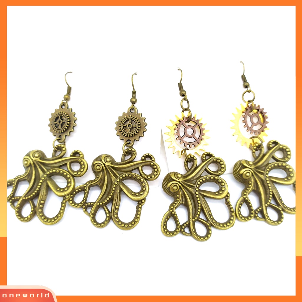 [WOD] Wanita Vintage Antik Bronze Motif Gurita Kait Menjuntai Anting Perhiasan Hadiah