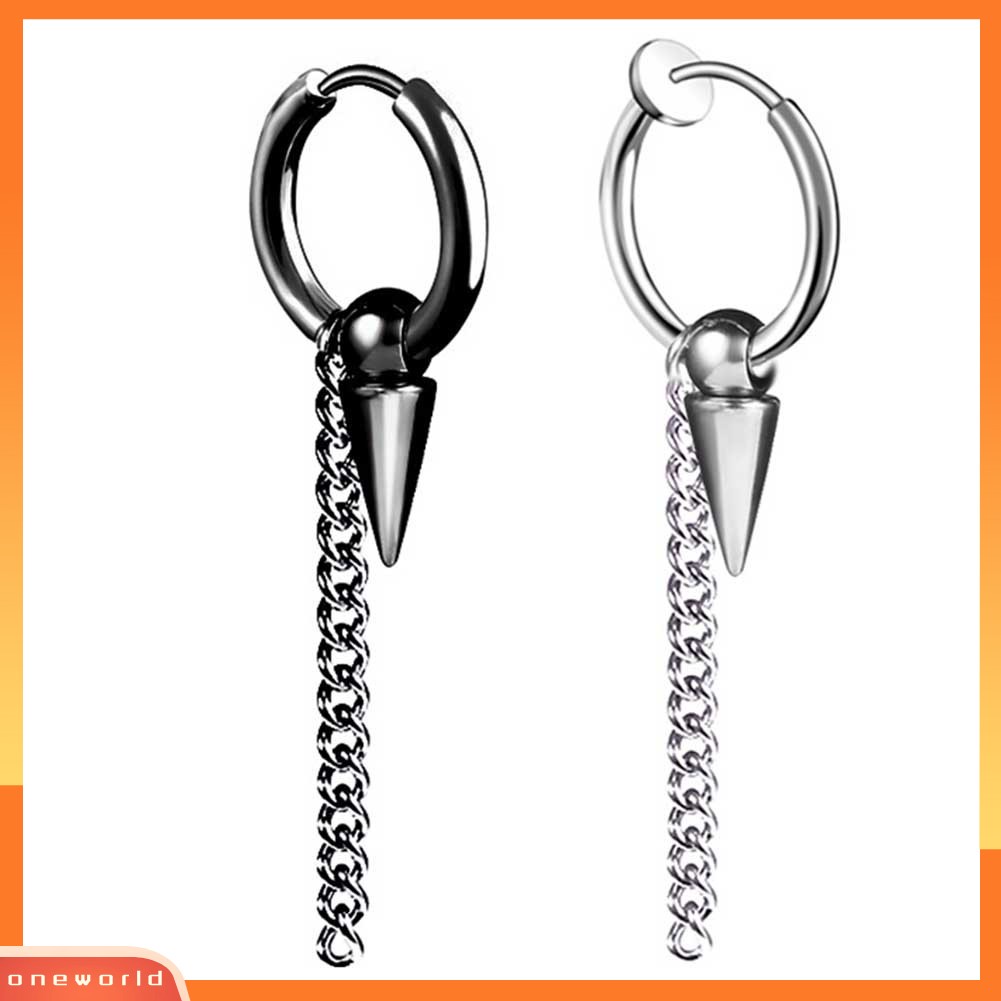 [WOD] 1pc Pria Fashion Stainless Steel Rantai Panjang Telinga Klip Gesper Jalan Hoop Anting