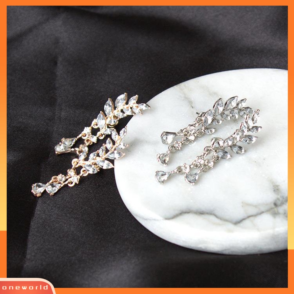 [WOD] Ear Studs Leaf Wanita Elegan Berlian Imitasi Drop Ear Cuff Earrings Untuk Pacaran