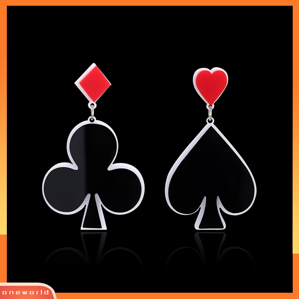 [WOD] Fashion Wanita Poker Spade Club Berlian Hati Menjuntai Drop Earrings Perhiasan Pesta