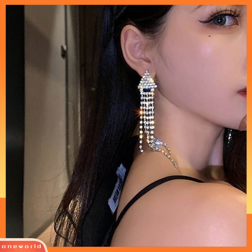 [WOD] 1pasang Drop Earrings Mutilayer Jumbai Berlian Imitasi Perhiasan Berkilau Electroplating Menjuntai Earrings Untuk Perjamuan