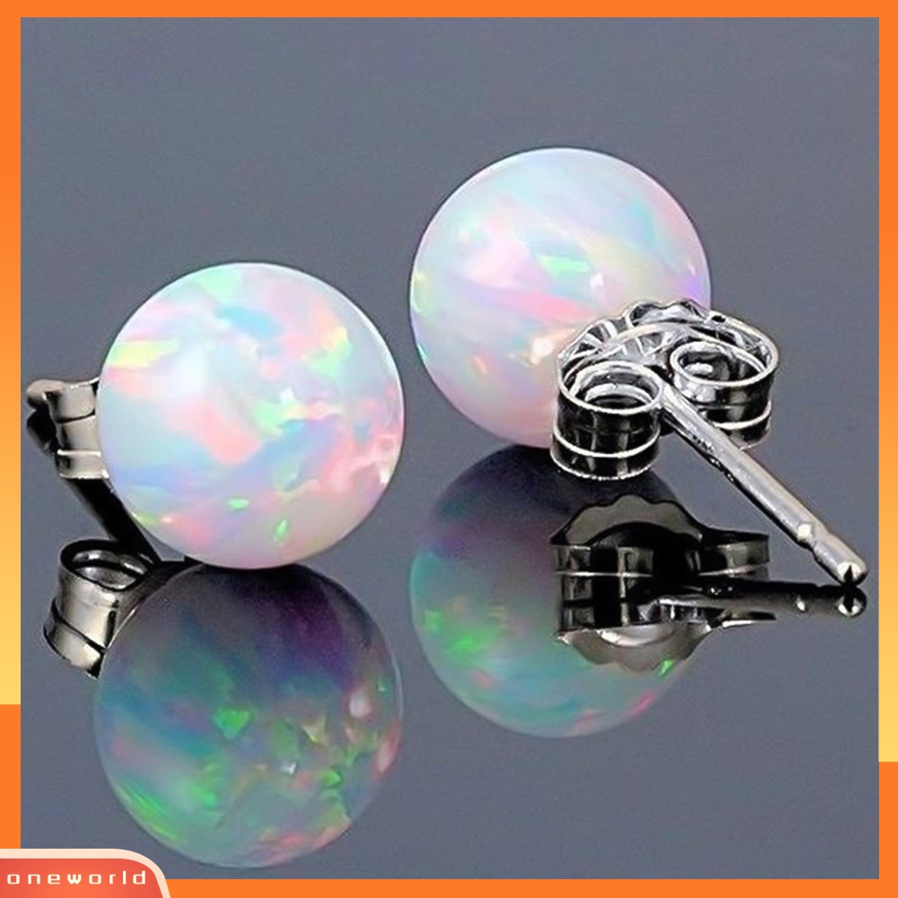 [WOD] Fashion Ladies Bulat Imitasi Opal Ear Stud Earrings Piercing Perhiasan Hadiah