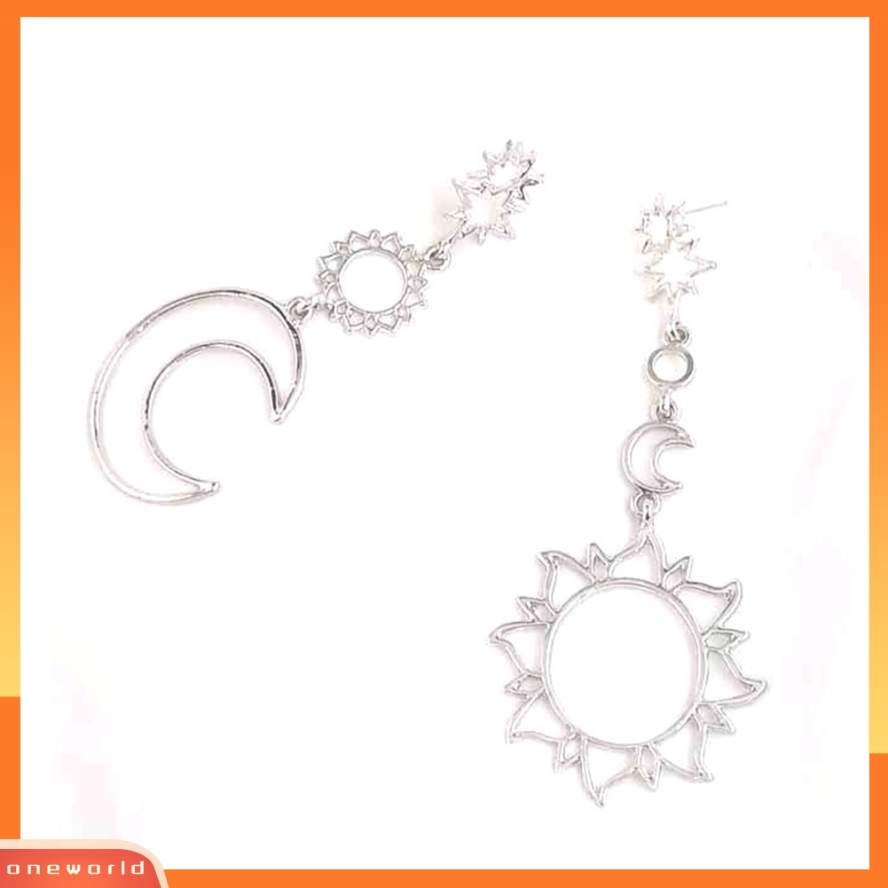 [WOD] Boho Wanita Berongga Bulan Bintang Matahari Menjuntai Asimetris Stud Earrings Perhiasan Hadiah