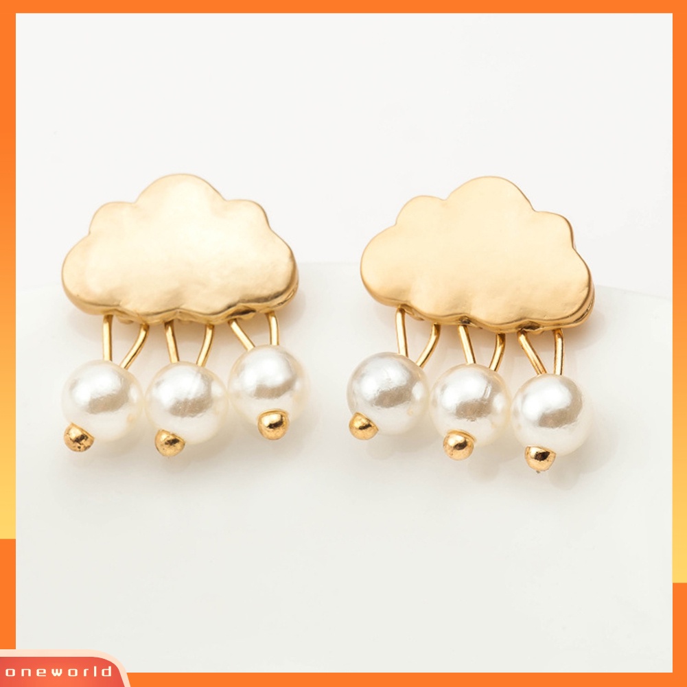 [WOD] Fashion Wanita Awan Raindrop Ear Studs Faux Pearl Earrings Hadiah Pesta Ulang Tahun