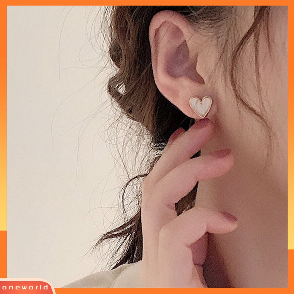 [WOD] 1pasang Alloy Ear Studs Halus Electroplating Bentuk Hati Stud Earrings Aksesoris Telinga