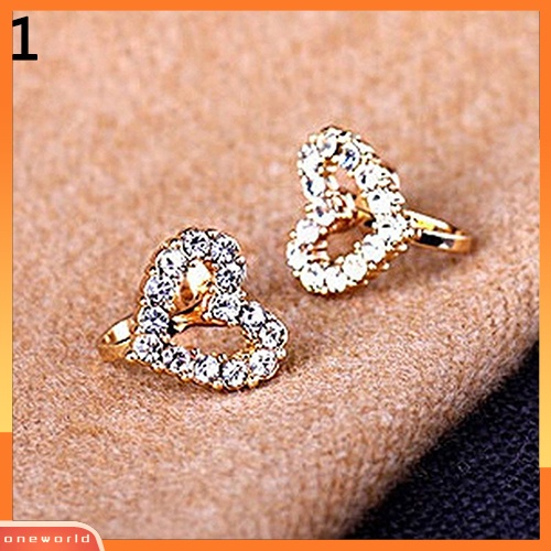 [WOD] Perhiasan Fashion Wanita Elegan Cinta Hati Bintang Laut Berlian Imitasi Stud Earrings Ear Clip