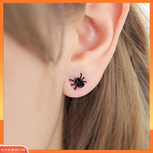 [WOD] Wanita Fashion Kreatif Lucu Punk Keren Hitam 3D Hewan Mini Spider Stud Earrings