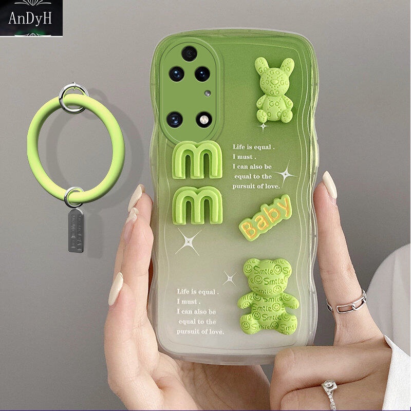 Andyh Desain Baru Untuk Huawei P50 Pro P40 Pro P30 Pro Case 3D Cute Bear+ Gelang Warna Solid Fashion Premium Gradient Soft Phone Case Silikon Shockproof Casing Pelindung Penutup Belakang