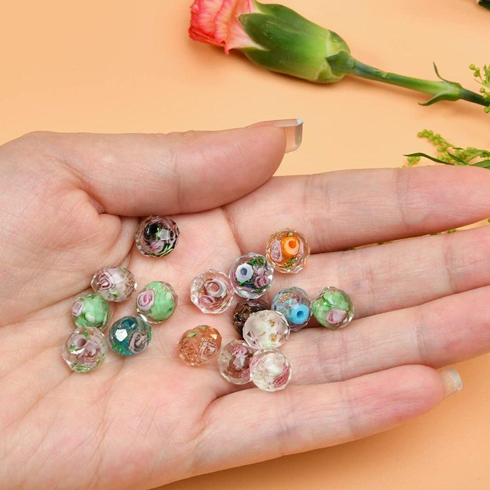 R-FLOWER 60pcs 10mm Manik-Manik Kaca DIY Rosario Membuat Bulat Handmade Pasir Emas