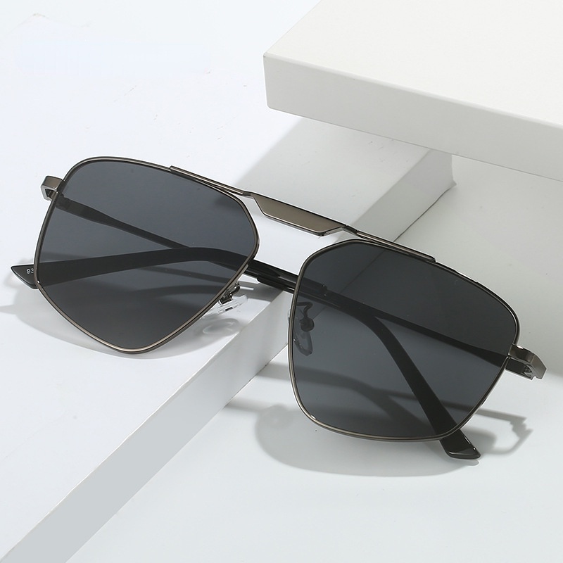 (YUZHU) Logam Oversized Frame Kacamata Poligonal Untuk Wanita Retro Fashion Aviator Kerai Sunglasses