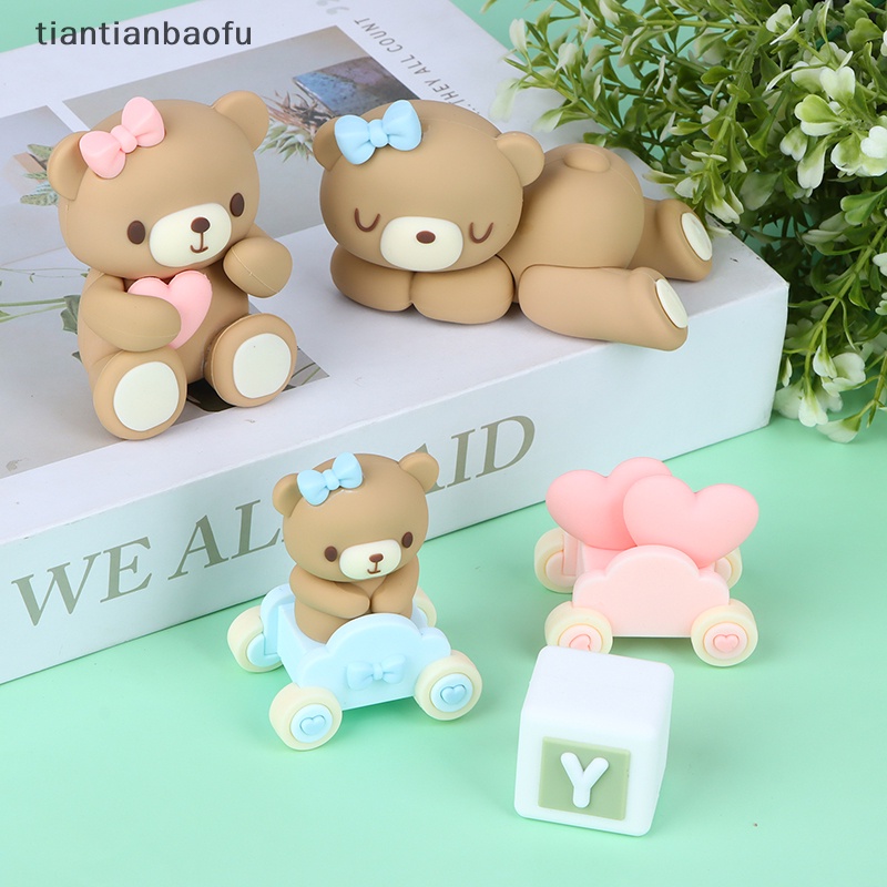 [tiantianbaofu] Boneka Beruang Topper Kue DIY Cowok Cewek Pesta Ulang Tahun Pertama Dekorasi Kue Insert Butik