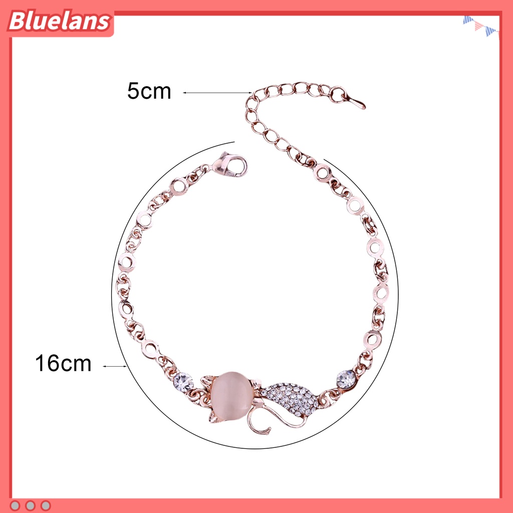 [BLS] Wanita Ladies Lovely Cat Pendant Opal Berlian Imitasi Bangle Gelang Rantai Perhiasan Untuk Kehidupan Sehari-Hari