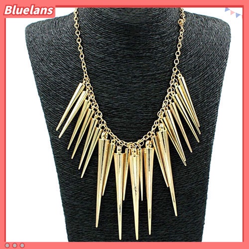 [BLS] Wanita Multilayer Spike Rivet Jumbai Rantai Bib Statement Kalung Punk