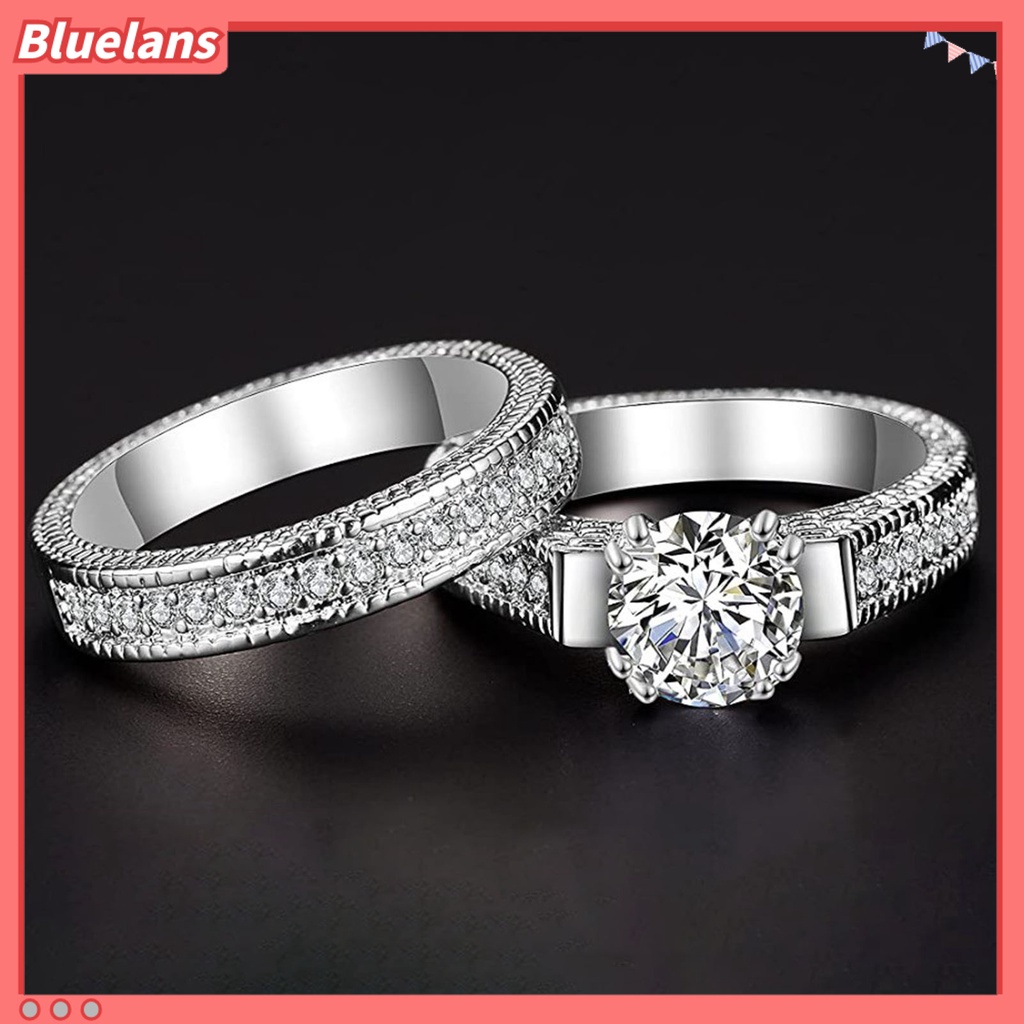 [BLS] 2pcs Cincin Pasangan Bentuk Geometri Cubic Zirconia Pria Wanita Shiny All Match Rings Untuk Pernikahan