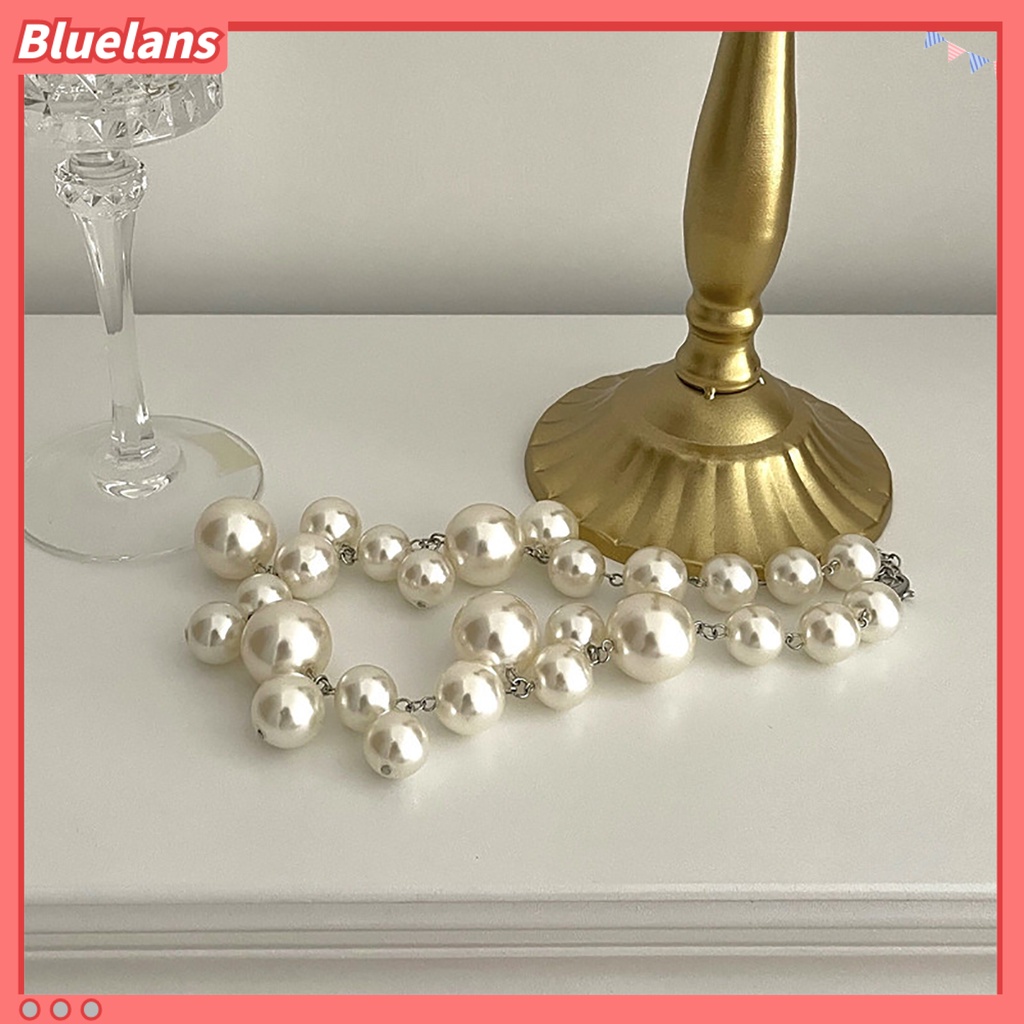 [BLS] Wanita Kalung Berlebihan Manik-Manik Tidak Teratur Elegan Ekstensi Rantai High Gloss Mutiara Imitasi Klavikula Kalung Fashion Perhiasan