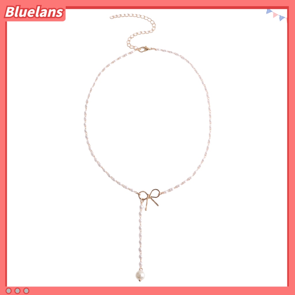 [BLS] Mutiara Imitasi Kalung Lucu Paduan Busur Panjang Rumbai Manik-Manik Liontin Temperamen Dress-Up Warna Emas/Perak Wanita Gaun Sweater Kalung Aksesoris Perhiasan Hadiah