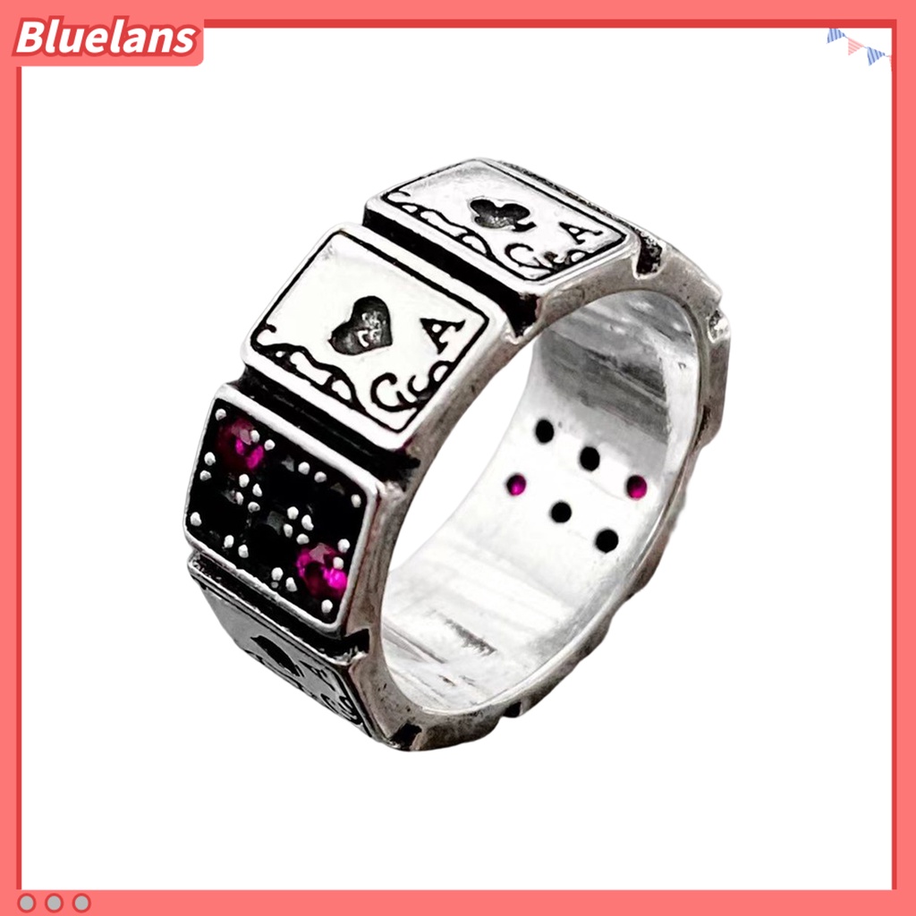 [BLS] Pesta Cincin Vintage Cubic Zirconia Berlebihan Pembukaan Yang Dapat Disesuaikan Berdandan Tidak Luntur Bermain Kartu Manset Terbuka Cincin Jari Perhiasan Aksesori