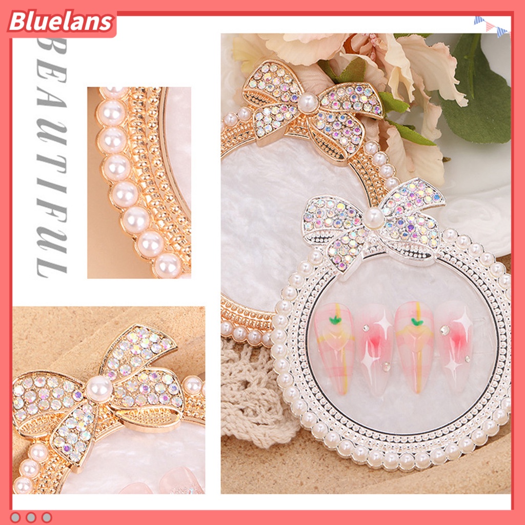 [BLM] Manicure Palette Lovely Bow Hiasan Mutiara Imitasi Baki Penyangkut Pajangan Kuku Stand Gel Polish Pallet Mixing Plate Untuk Salon Kuku