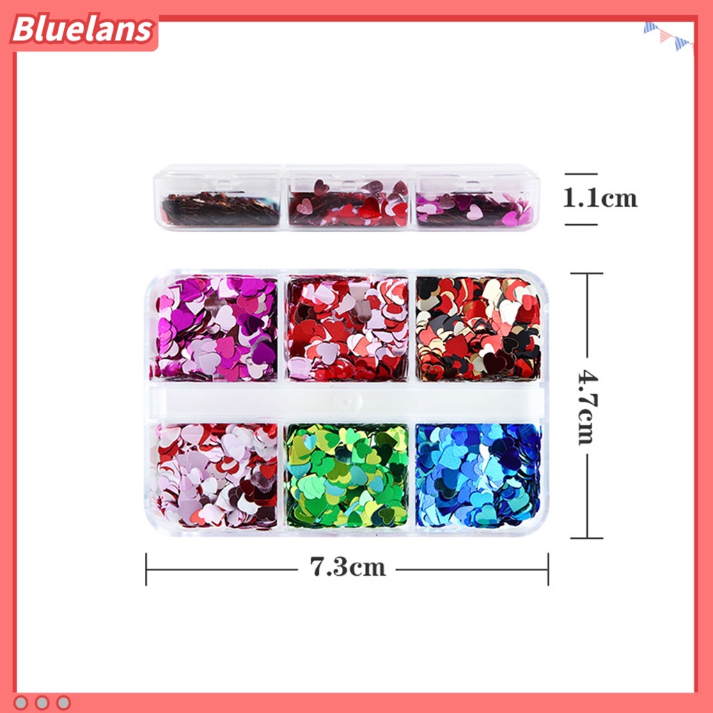 [BLM] 1kotak Nail Art Sequin Shining Light-Reflective Sparkling DIY Efek Visual Memukau 6kisi Hari Valentine Berbentuk Hati Kuku Glitter Aksesoris Kuku