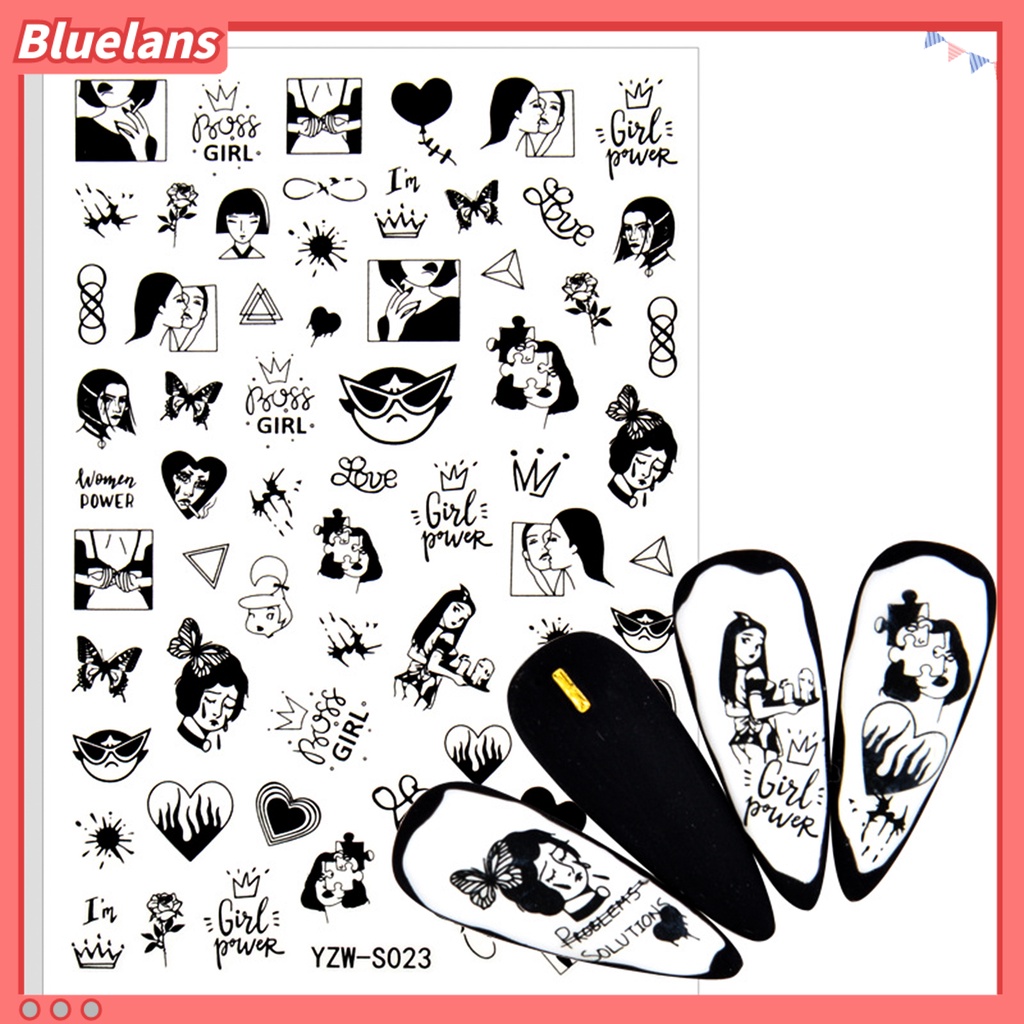 [BLM] Seni Stiker Kuku Wajah Abstrak Desain Geometri Air Sliders Kertas Dekorasi Manicure Tools Untuk Nail Decals