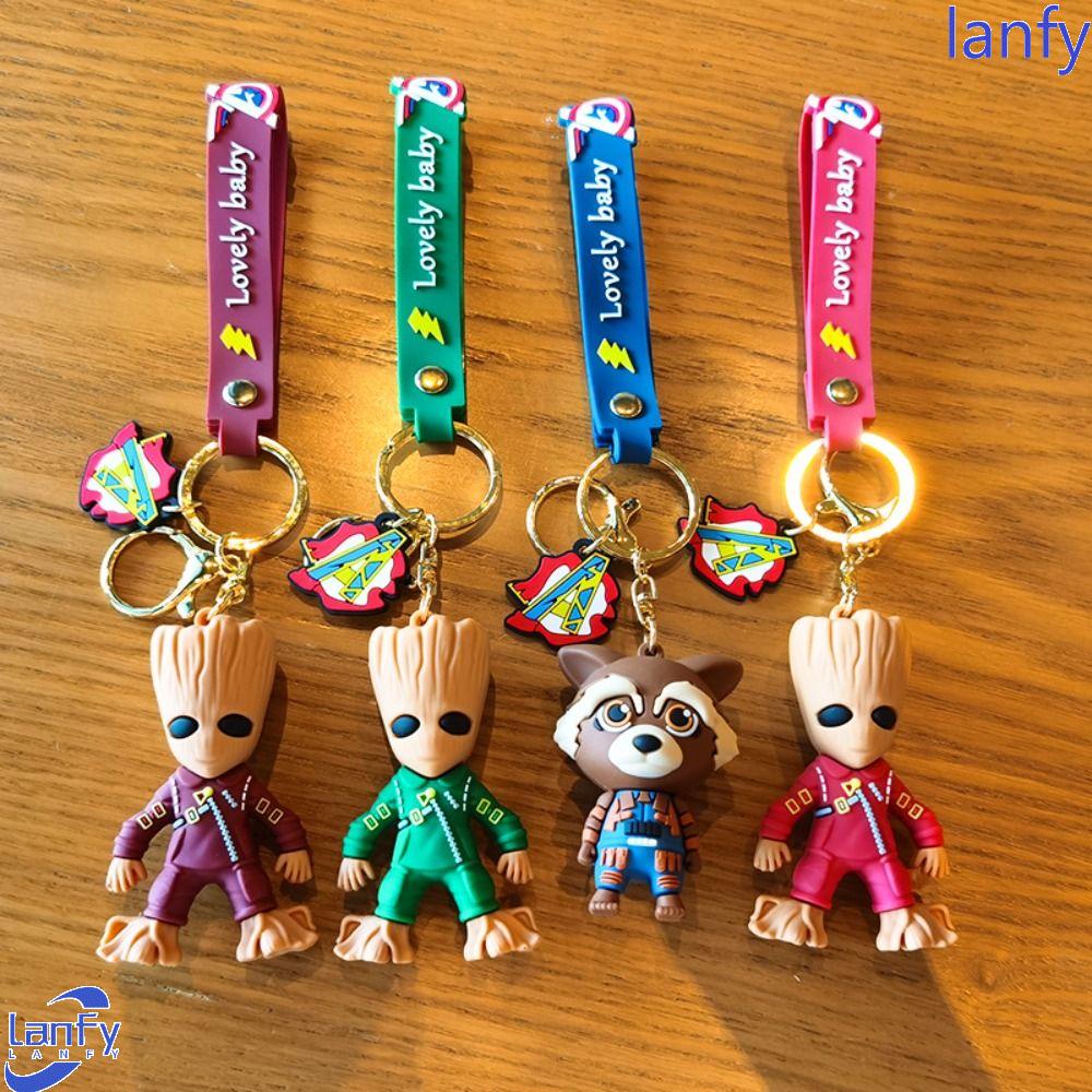 Lanfy Galaxy Guard Gantungan Kunci Lucu Kreatif Key Ring Tokoh Anime Groot Fun Decorative Soft Rubber Marvel Keyring