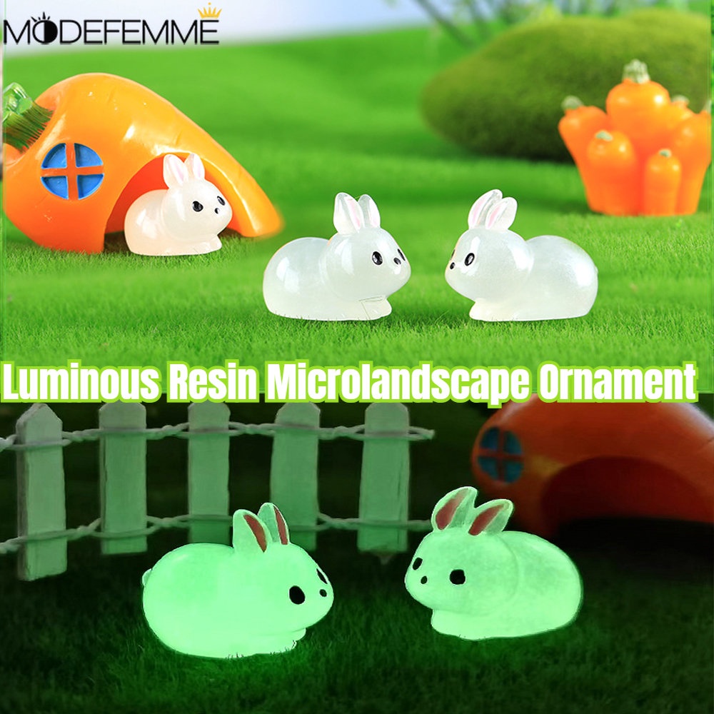 [Ditampilkan] Moss Landscape Taman Dekorasi Lampu Malam Patung Hewan Microlandscape Mini Peri Kelinci Bercahaya Ornamen Resin Interior Mobil Dashboard Trim