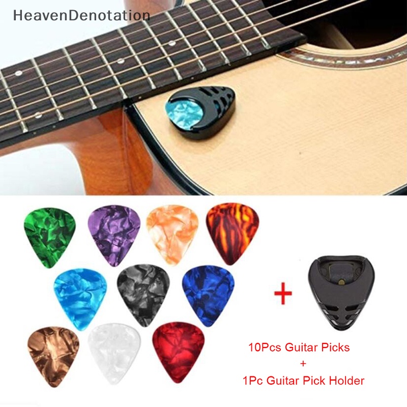 [HeavenDenotation] 10pcs Plectrums 1 Pick Holder Picks Gitar Akustik Seluloid Elektrik Warna Warni HDV