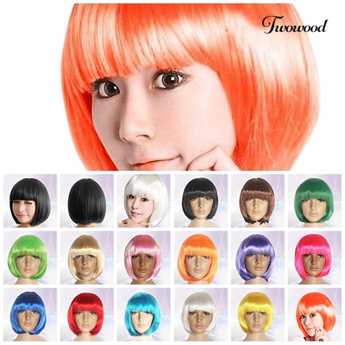 Twowood Wanita Fashion Rambut Pendek Lurus Penuh Cosplay Party Bob Hair Pesta Malam Wig