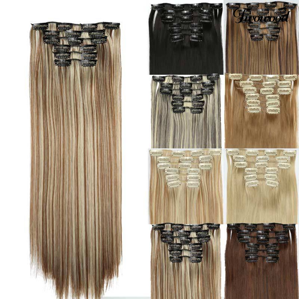 Twowood 6Pcs Klip Serat Suhu Tinggi Hair Extension Lurus Tahan Panas Wig